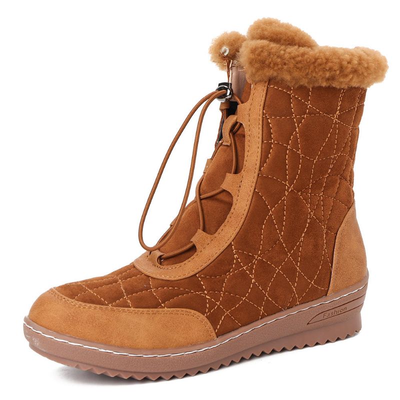 Botas De Invierno Informales De Media Pantorrilla De Gamuza Ajustable Para Mujer