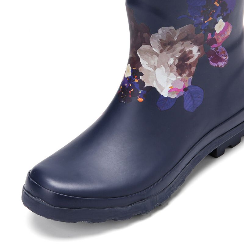 Botas De Lluvia Hasta La Rodilla De Tacón Bajo Impermeables Antideslizantes Florales De Caucho Natural Suave