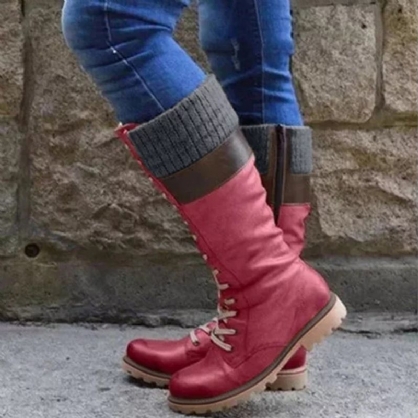 Botas De Media Pantorrilla Con Cordones Informales Cómodas Y Punta Redonda Para Mujer De Talla Grande