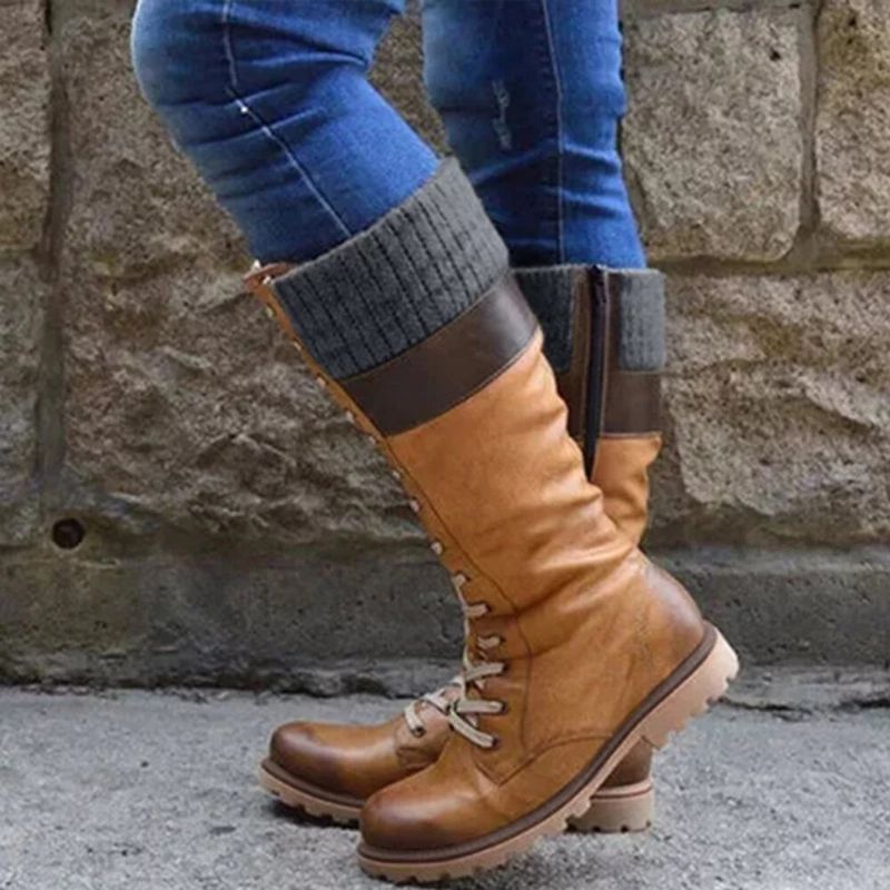 Botas De Media Pantorrilla Con Cordones Informales Cómodas Y Punta Redonda Para Mujer De Talla Grande