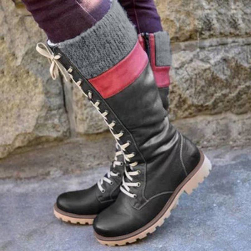 Botas De Media Pantorrilla Con Cordones Informales Cómodas Y Punta Redonda Para Mujer De Talla Grande