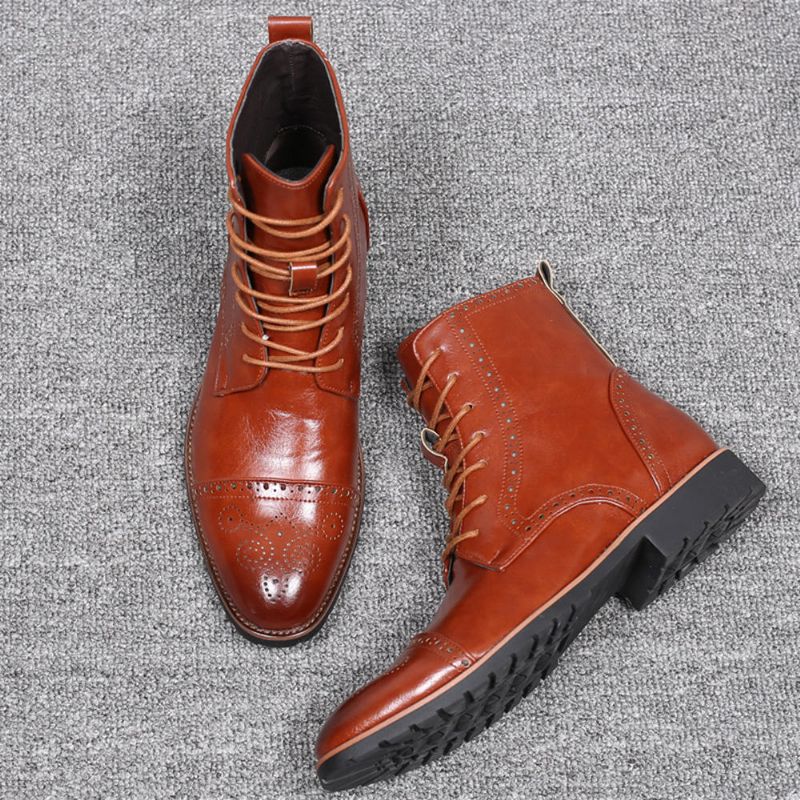 Botas De Media Pantorrilla Con Cordones De Vaquero Clásico Brogue Para Hombre