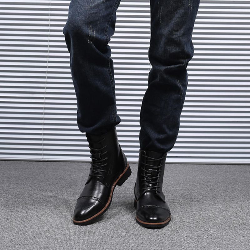 Botas De Media Pantorrilla Con Cordones De Vaquero Clásico Brogue Para Hombre