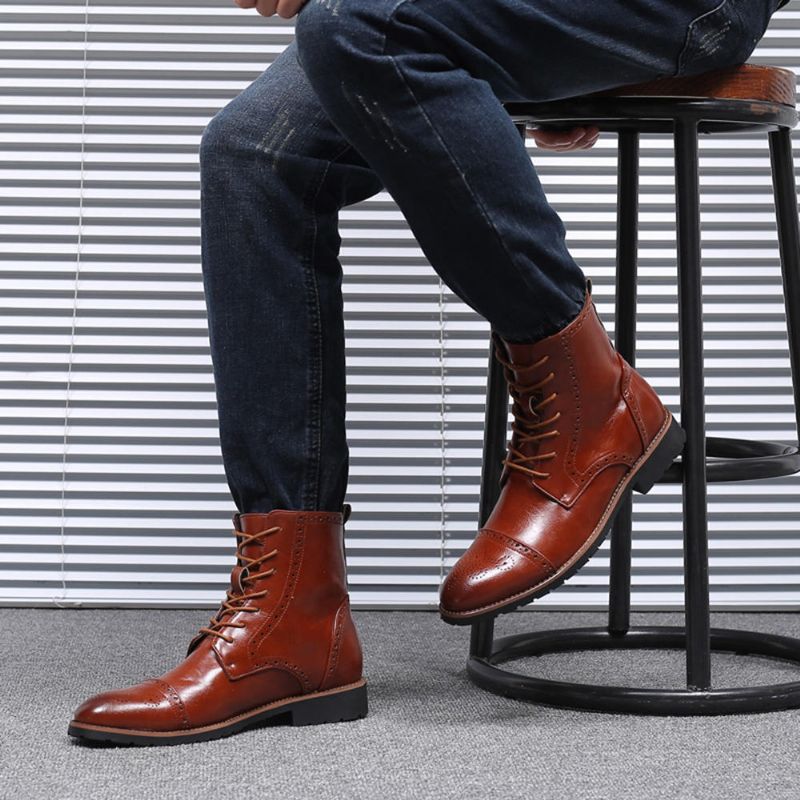 Botas De Media Pantorrilla Con Cordones De Vaquero Clásico Brogue Para Hombre