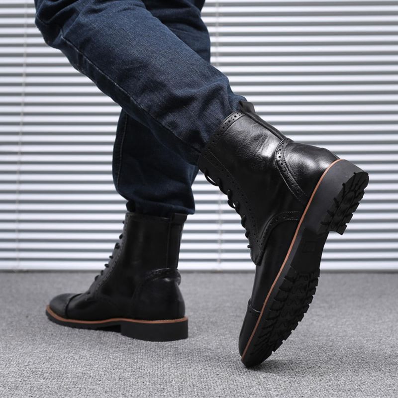 Botas De Media Pantorrilla Con Cordones De Vaquero Clásico Brogue Para Hombre