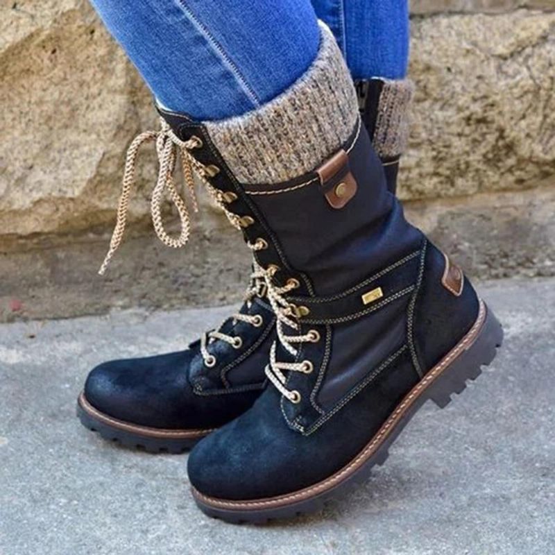 Botas De Media Pantorrilla Con Cordones Y Punta Redonda Cómodas Para Mujer De Talla Grande