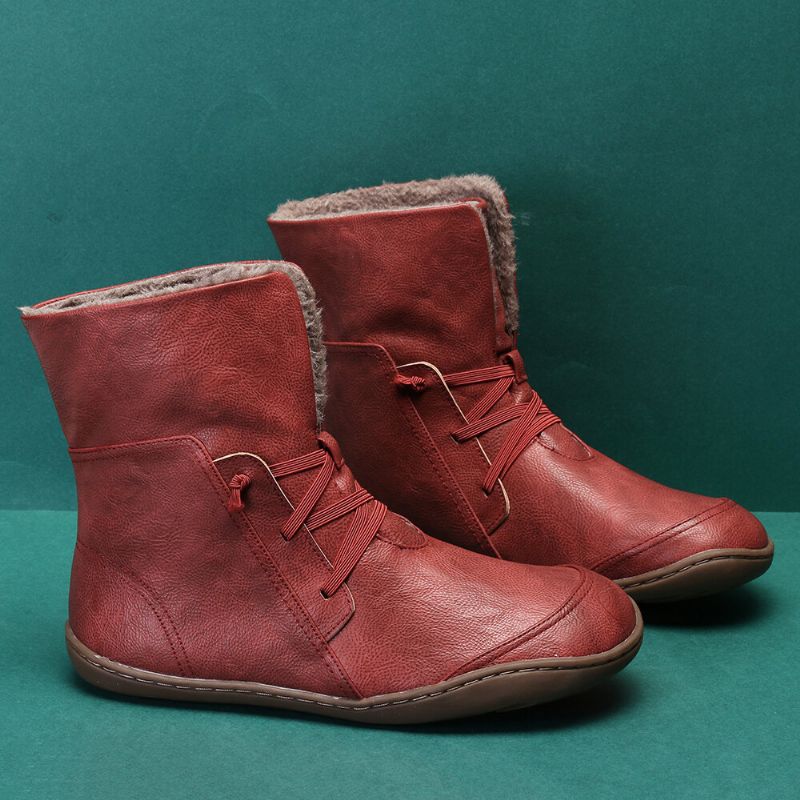 Botas De Media Pantorrilla De Invierno Informales Cómodas Con Forro De Felpa Sólida Para Mujer