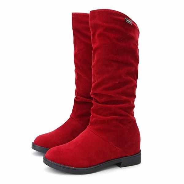 Botas De Media Pantorrilla De Nieve De Invierno De Gamuza Cálida De Color Sólido Para Mujer