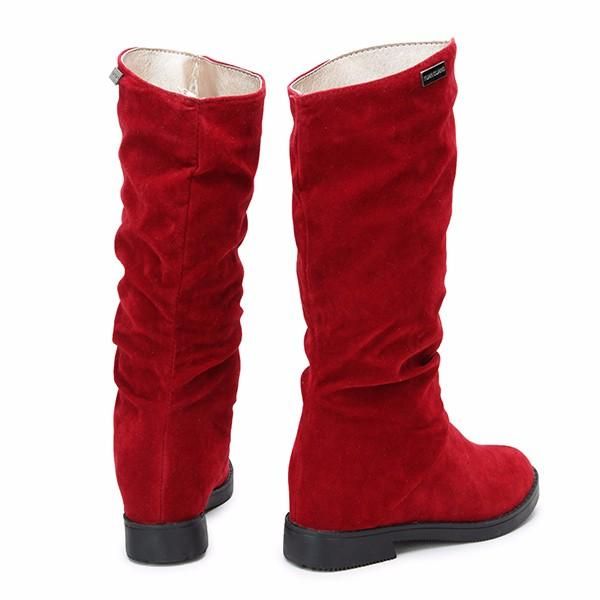 Botas De Media Pantorrilla De Nieve De Invierno De Gamuza Cálida De Color Sólido Para Mujer