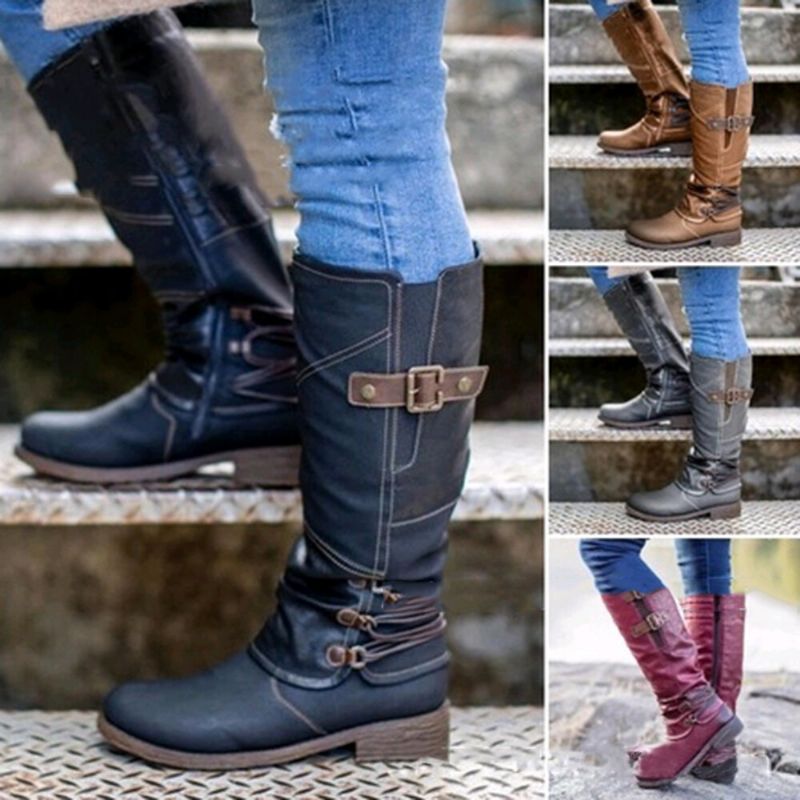 Botas De Montar A Media Pierna Con Hebilla De Metal Decorativa Para Mujer