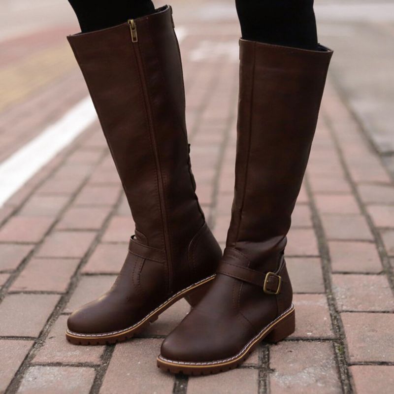 Botas De Mujer De Media Pantorrilla Cálidas Y Antideslizantes Con Hebilla Decorativa