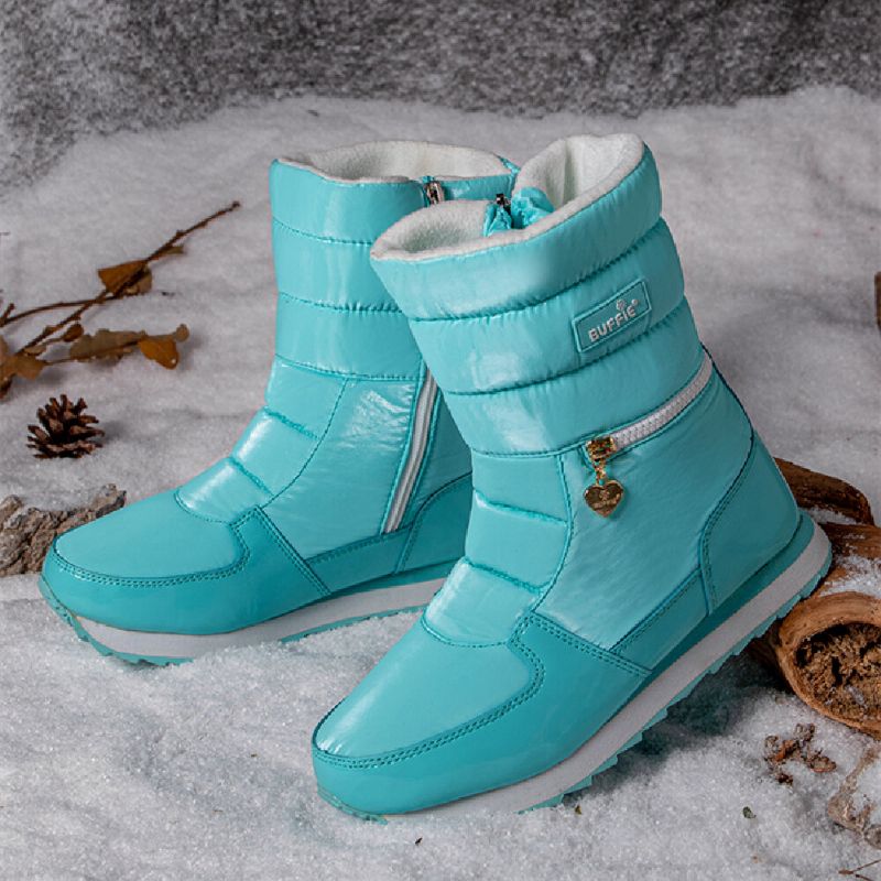 Botas De Nieve A Media Pierna Con Cremallera Impermeable Con Forro Peludo Cálido Para Mujer