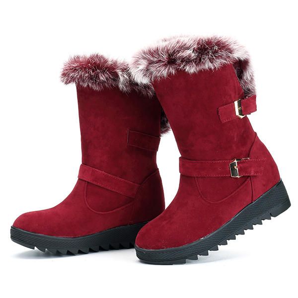 Botas De Nieve A Media Pierna Con Forro De Piel Artificial De Invierno Para Mujer