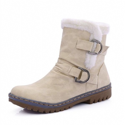 Botas De Nieve De Algodón Con Forro De Piel Para Mujer Keep Warm Buckle