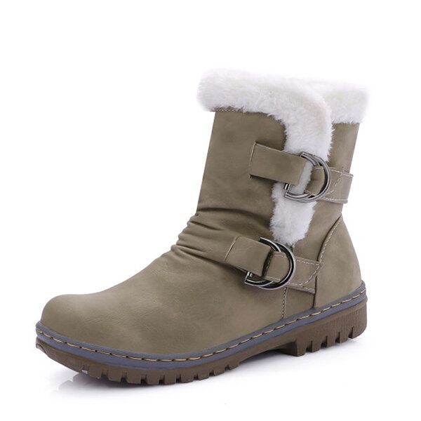 Botas De Nieve De Algodón Con Forro De Piel Para Mujer Keep Warm Buckle