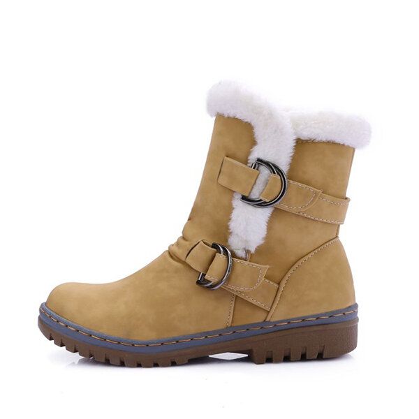 Botas De Nieve De Algodón Con Forro De Piel Para Mujer Keep Warm Buckle