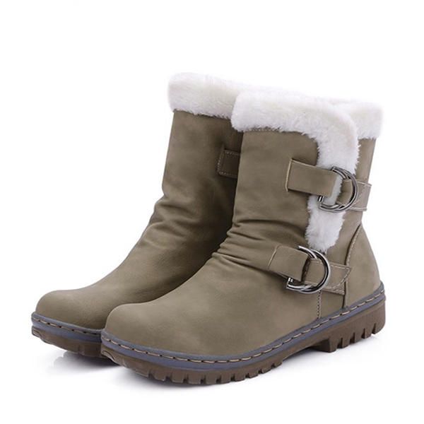 Botas De Nieve De Algodón Con Forro De Piel Para Mujer Keep Warm Buckle