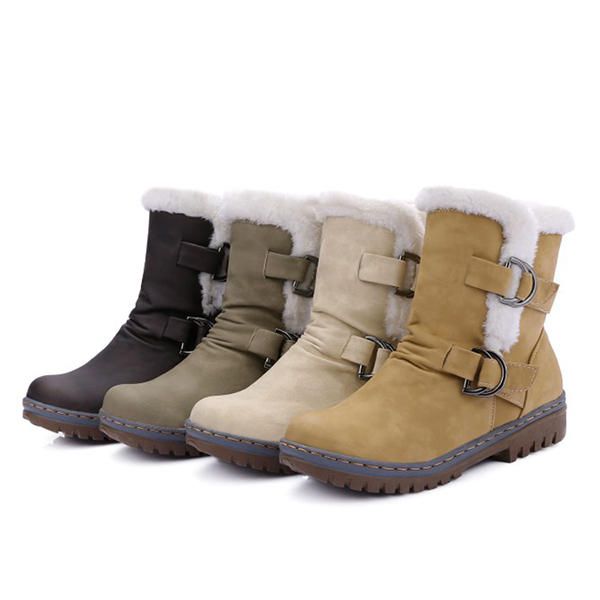 Botas De Nieve De Algodón Con Forro De Piel Para Mujer Keep Warm Buckle