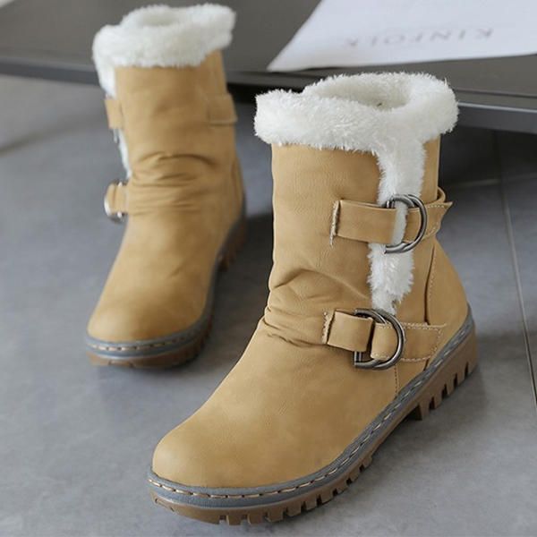 Botas De Nieve De Algodón Con Forro De Piel Para Mujer Keep Warm Buckle