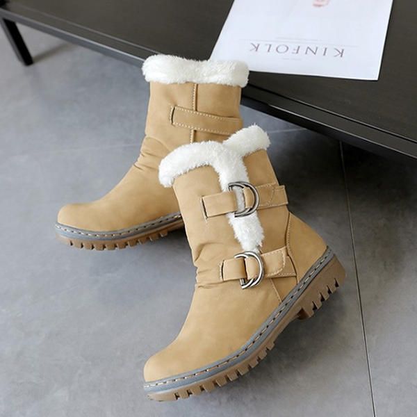 Botas De Nieve De Algodón Con Forro De Piel Para Mujer Keep Warm Buckle