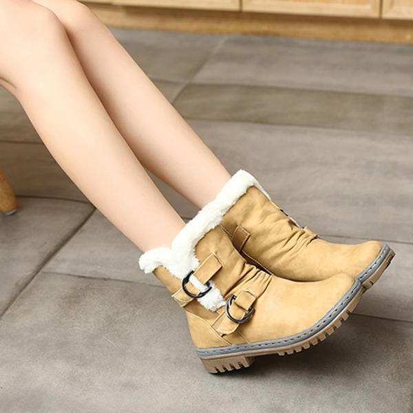 Botas De Nieve De Algodón Con Forro De Piel Para Mujer Keep Warm Buckle