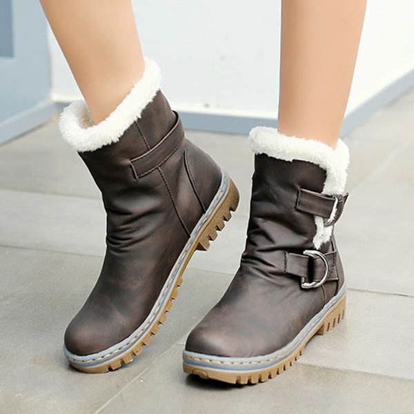 Botas De Nieve De Algodón Con Forro De Piel Para Mujer Keep Warm Buckle