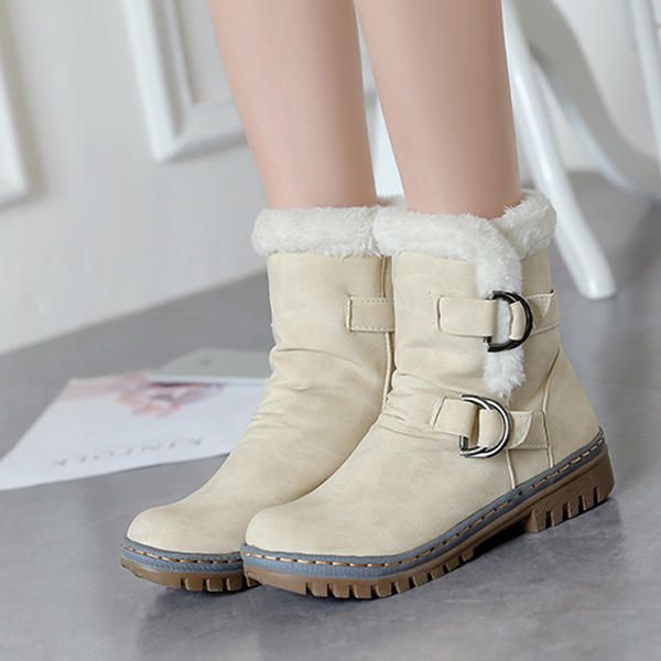 Botas De Nieve De Algodón Con Forro De Piel Para Mujer Keep Warm Buckle