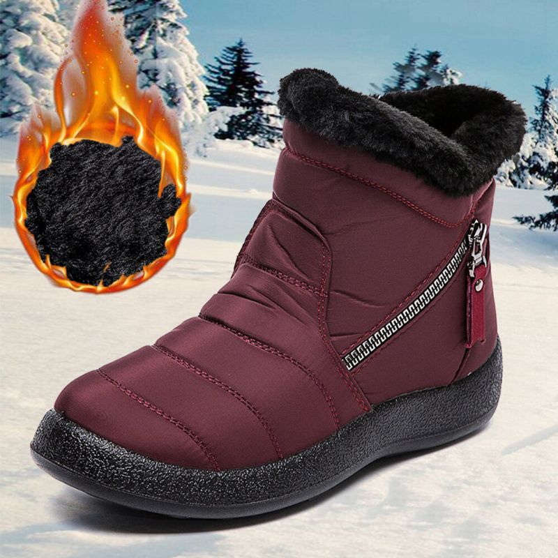 Botas De Nieve Antideslizantes Impermeables Suaves Y Cálidas Con Cremallera De Punta Redonda Para Mujer