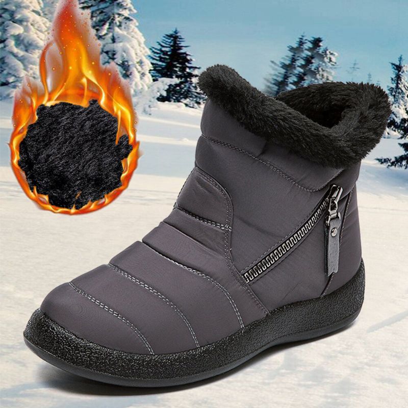 Botas De Nieve Antideslizantes Impermeables Suaves Y Cálidas Con Cremallera De Punta Redonda Para Mujer