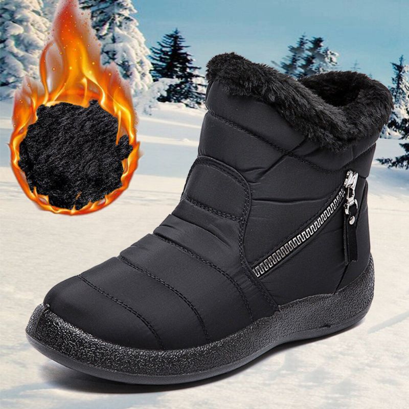 Botas De Nieve Antideslizantes Impermeables Suaves Y Cálidas Con Cremallera De Punta Redonda Para Mujer