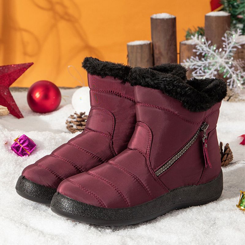 Botas De Nieve Antideslizantes Impermeables Suaves Y Cálidas Con Cremallera De Punta Redonda Para Mujer