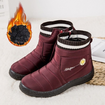 Botas De Nieve Casuales Con Cremallera De Forro Cálido Impermeable De Gran Tamaño Con Estampado De Margaritas De Color Sólido Para Mujer