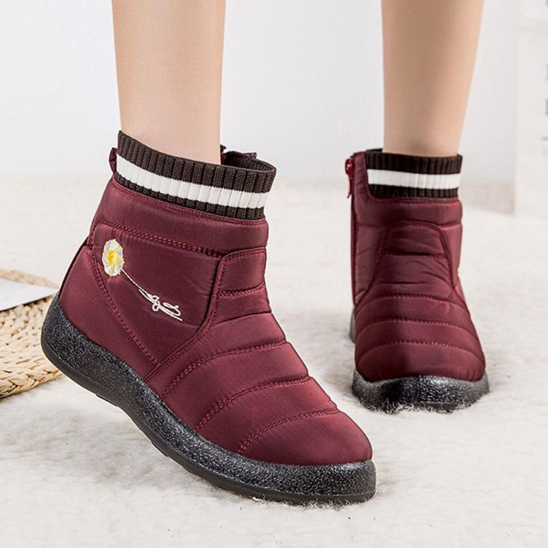 Botas De Nieve Casuales Con Cremallera De Forro Cálido Impermeable De Gran Tamaño Con Estampado De Margaritas De Color Sólido Para Mujer