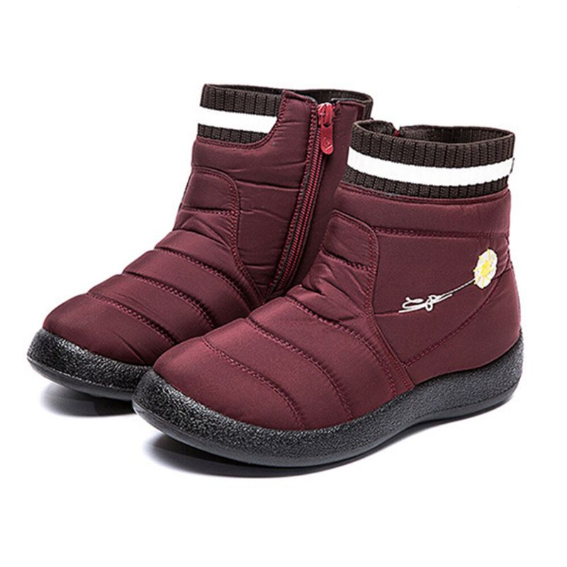 Botas De Nieve Casuales Con Cremallera De Forro Cálido Impermeable De Gran Tamaño Con Estampado De Margaritas De Color Sólido Para Mujer