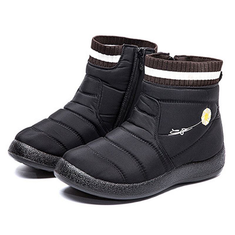 Botas De Nieve Casuales Con Cremallera De Forro Cálido Impermeable De Gran Tamaño Con Estampado De Margaritas De Color Sólido Para Mujer