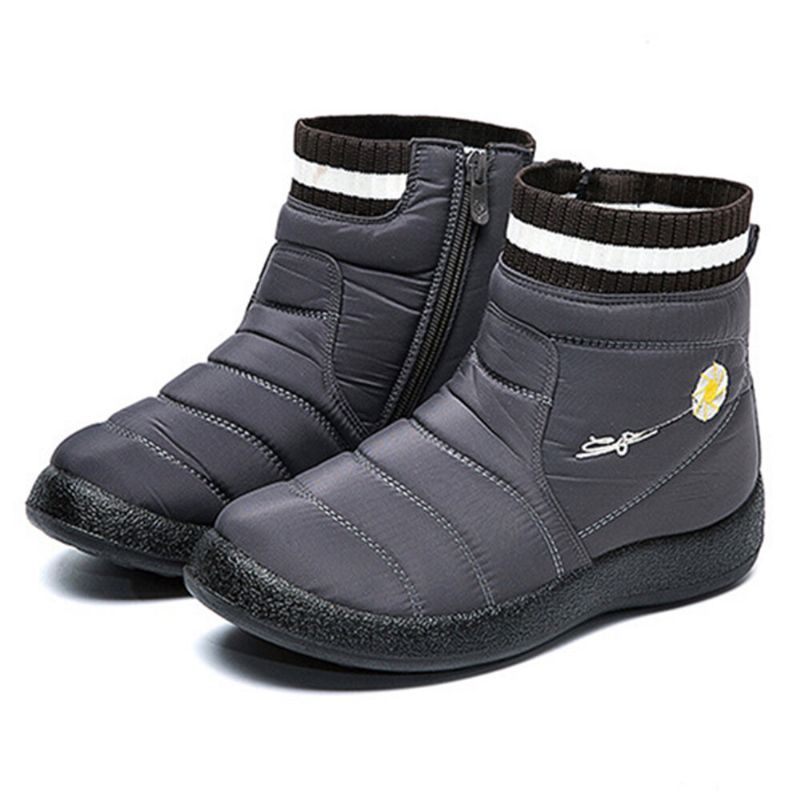 Botas De Nieve Casuales Con Cremallera De Forro Cálido Impermeable De Gran Tamaño Con Estampado De Margaritas De Color Sólido Para Mujer