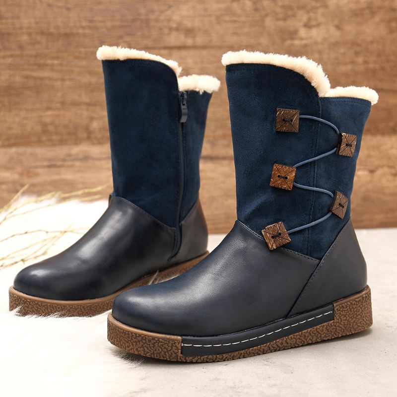 Botas De Nieve Con Cremallera Y Hebilla Cálidas De Invierno Para Mujer