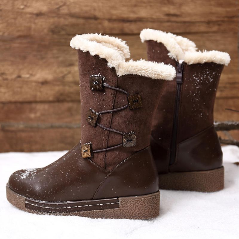 Botas De Nieve Con Cremallera Y Hebilla Cálidas De Invierno Para Mujer