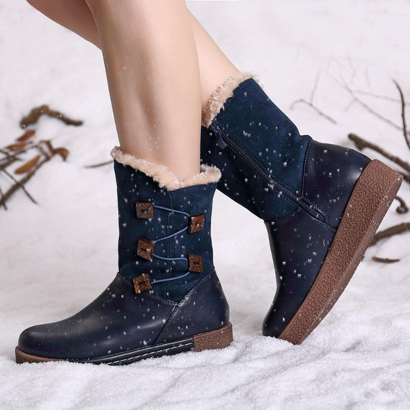 Botas De Nieve Con Cremallera Y Hebilla Cálidas De Invierno Para Mujer