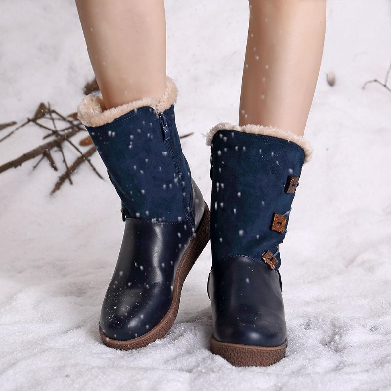 Botas De Nieve Con Cremallera Y Hebilla Cálidas De Invierno Para Mujer