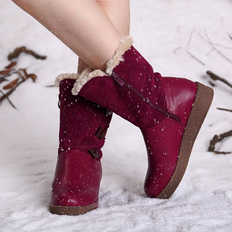 Botas De Nieve Con Cremallera Y Hebilla Cálidas De Invierno Para Mujer