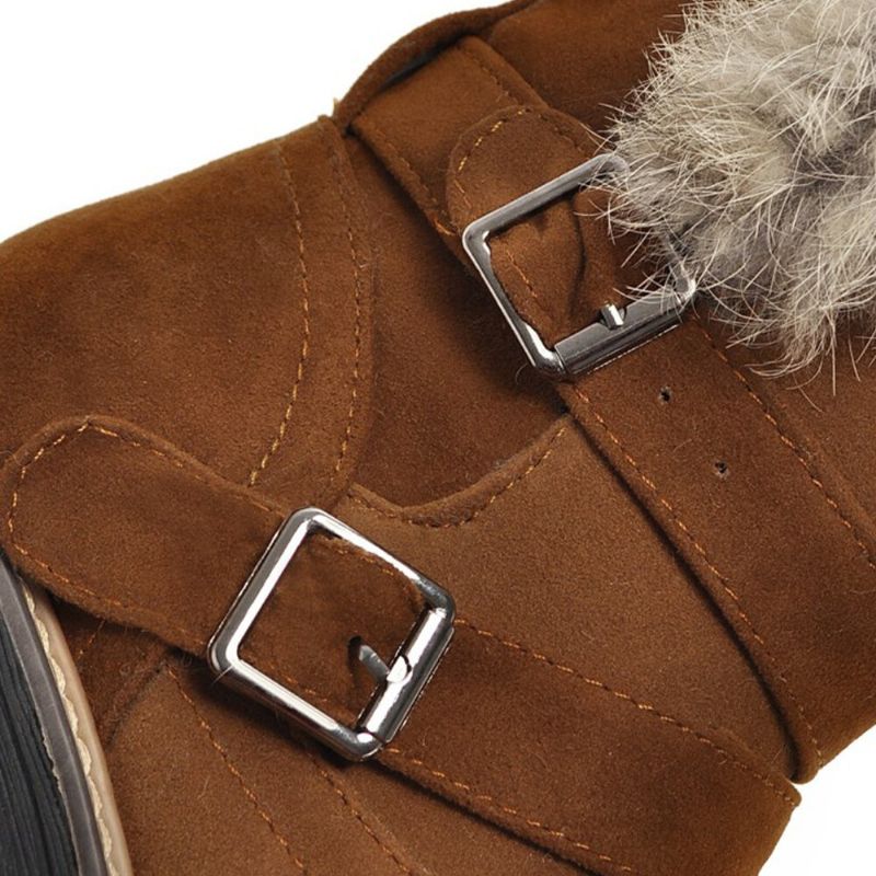 Botas De Nieve Con Reborde De Pelusa Y Hebilla Elegante Informal Con Punta Redonda De Color Sólido Para Mujer