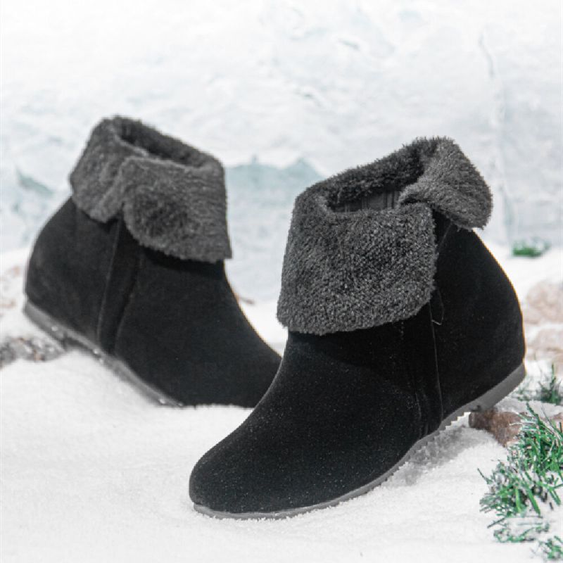 Botas De Nieve Con Rebordeado De Pelusa Cálida Y Cremallera Lateral De Color Sólido Para Mujer