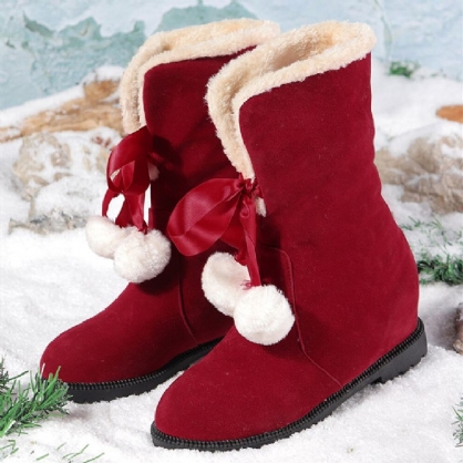 Botas De Nieve Con Rebordeado De Pelusa Cálida Y Elegante Con Pompón Y Lazo Para Mujer