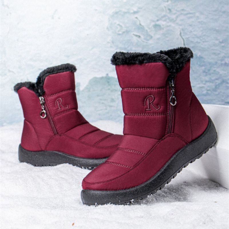 Botas De Nieve Cortas Para Mujer De Talla Grande Cómodas Impermeables Antideslizantes Con Cremallera Lateral