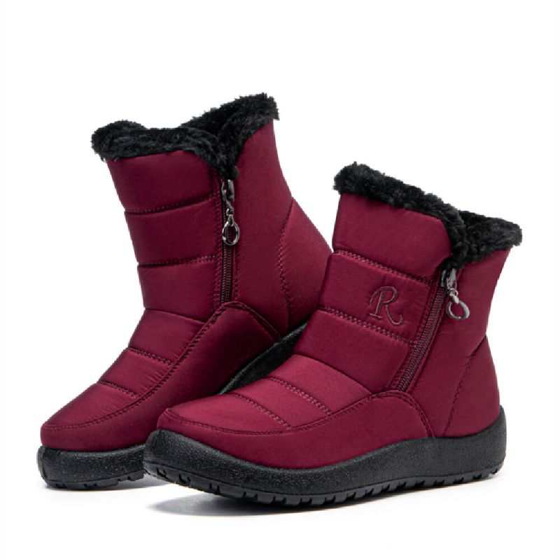 Botas De Nieve Cortas Para Mujer De Talla Grande Cómodas Impermeables Antideslizantes Con Cremallera Lateral