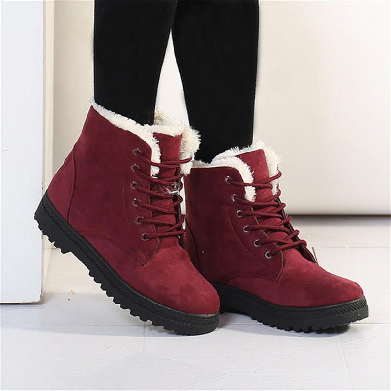 Botas De Nieve De Felpa Planas Cálidas De Invierno Para Mujer Botas Cortas Hasta El Tobillo