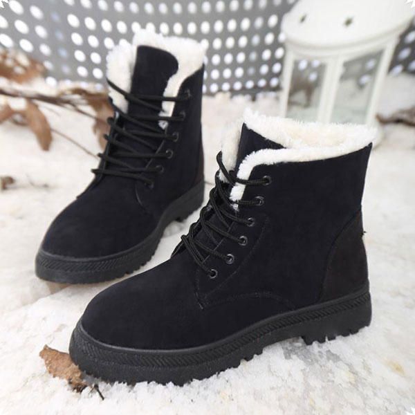 Botas De Nieve De Felpa Planas Cálidas De Invierno Para Mujer Botas Cortas Hasta El Tobillo