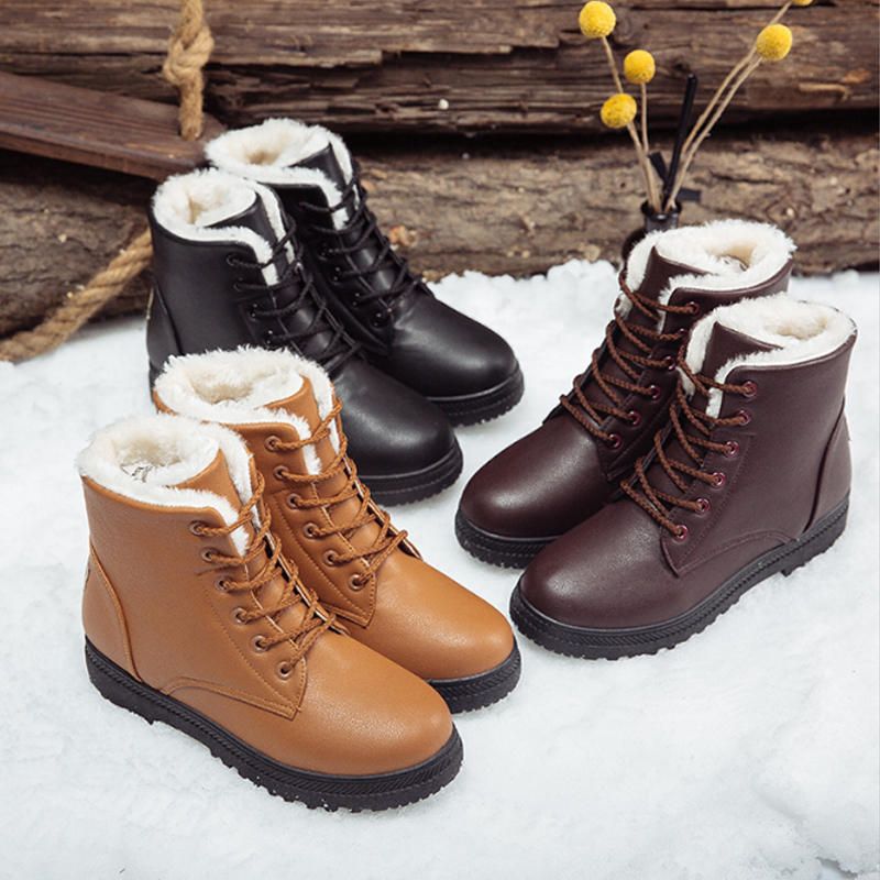 Botas De Nieve Informales Cómodas Para Mantener Calientes Con Forro De Piel Para Mujer