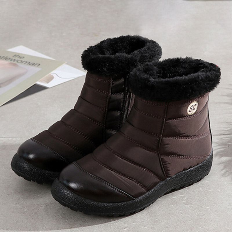 Botas De Nieve De Invierno Con Cremallera Impermeable De Gran Tamaño Con Forro Cálido Y Cómodo Para Mujer